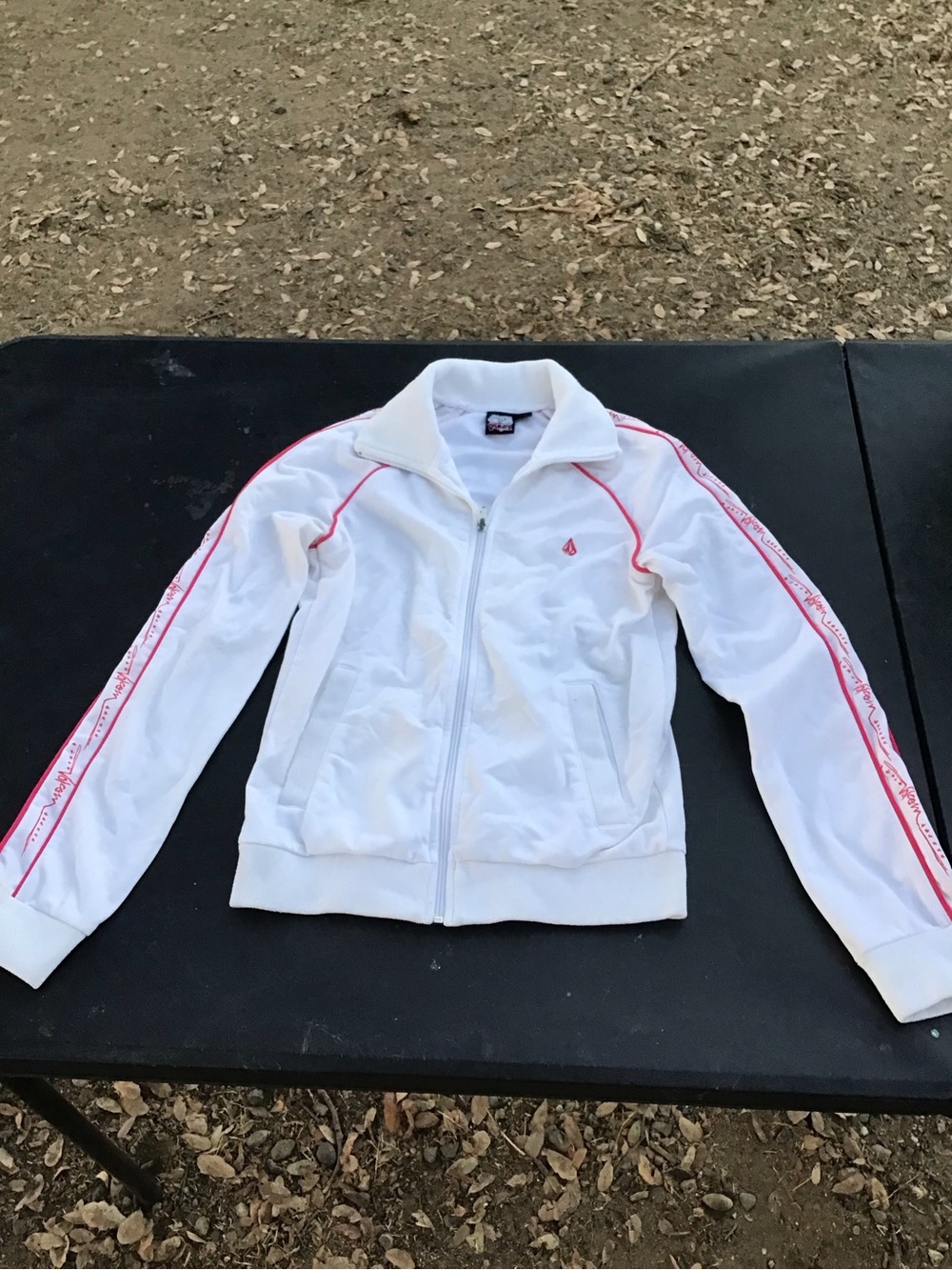 Volcom White Zip-Up Track Jacket with Pink Trim